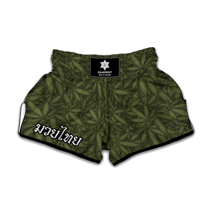 Marijuana Leaf Pattern Print Muay Thai Boxing Shorts