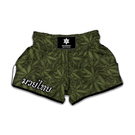 Marijuana Leaf Pattern Print Muay Thai Boxing Shorts