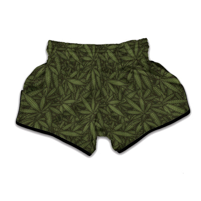 Marijuana Leaf Pattern Print Muay Thai Boxing Shorts