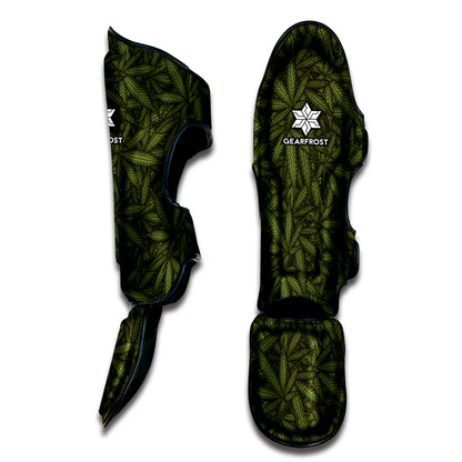 Marijuana Leaf Pattern Print Muay Thai Shin Guard