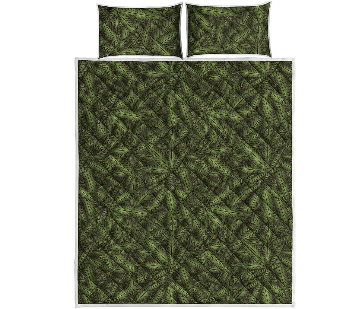 Marijuana Leaf Pattern Print Quilt Bed Set