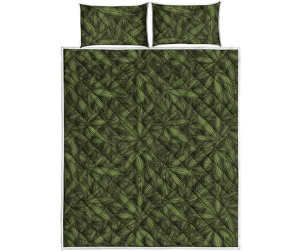 Marijuana Leaf Pattern Print Quilt Bed Set