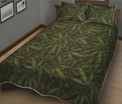 Marijuana Leaf Pattern Print Quilt Bed Set