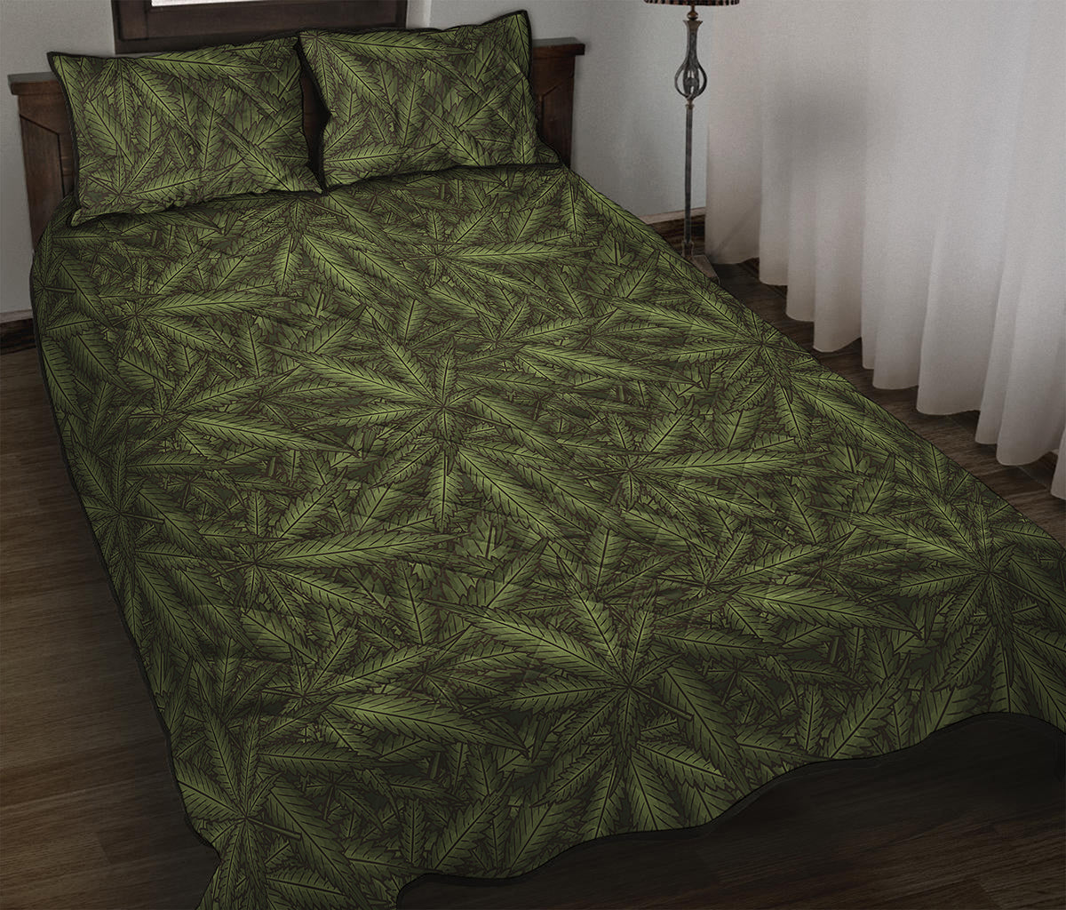 Marijuana Leaf Pattern Print Quilt Bed Set