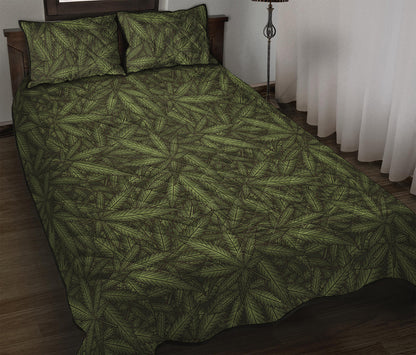 Marijuana Leaf Pattern Print Quilt Bed Set