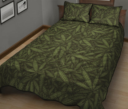 Marijuana Leaf Pattern Print Quilt Bed Set