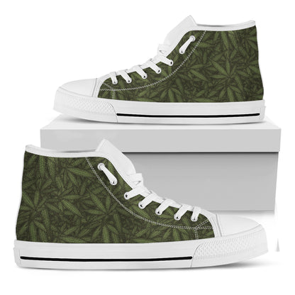 Marijuana Leaf Pattern Print White High Top Shoes