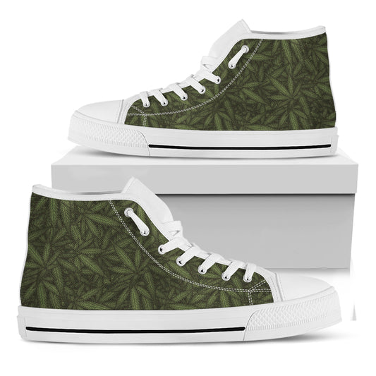 Marijuana Leaf Pattern Print White High Top Shoes