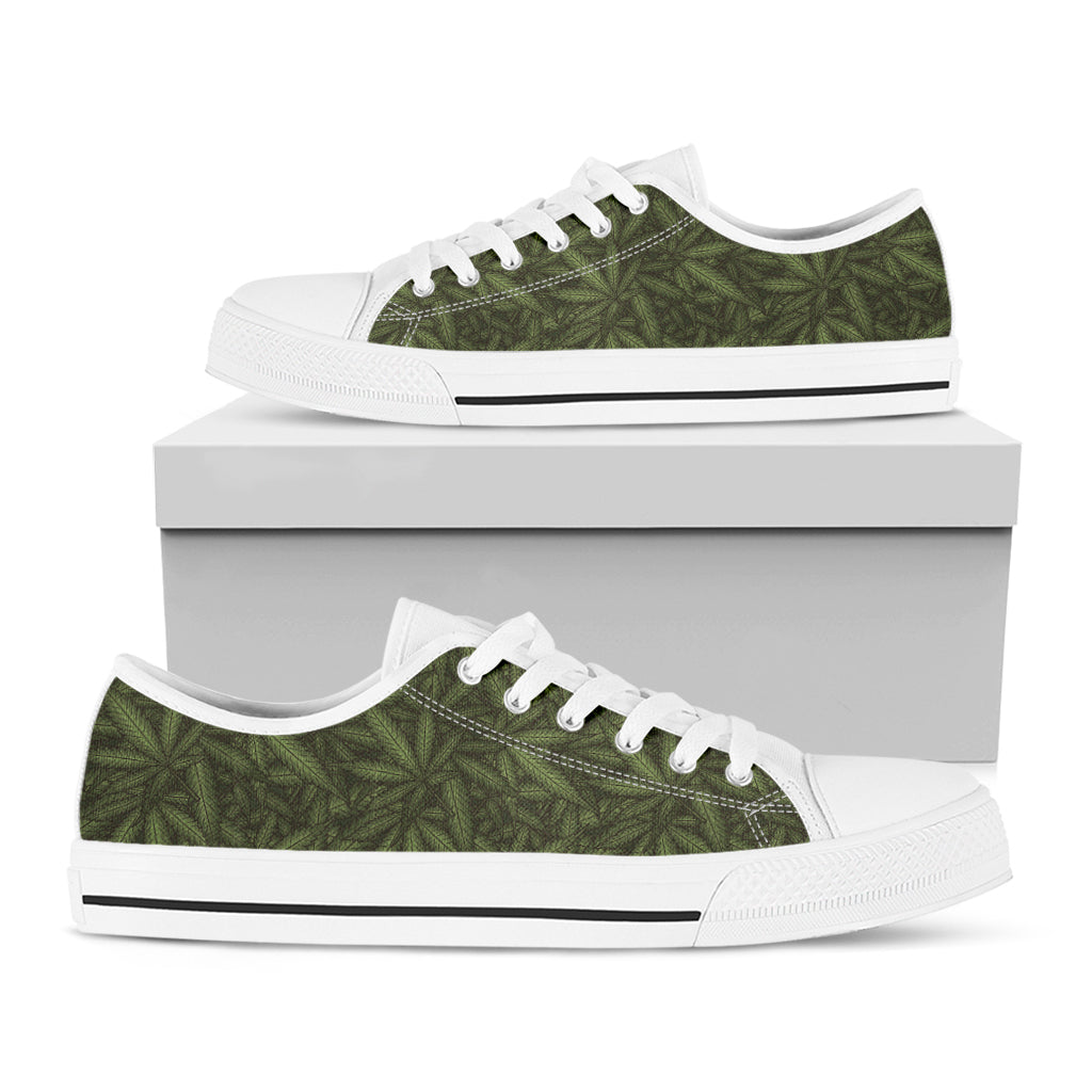 Marijuana Leaf Pattern Print White Low Top Shoes