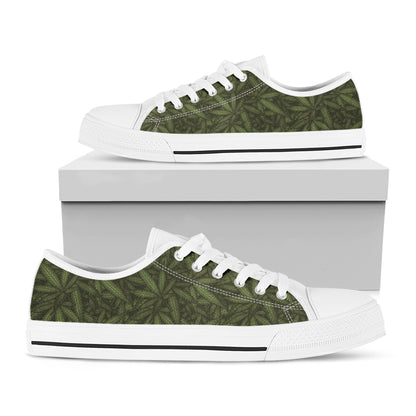 Marijuana Leaf Pattern Print White Low Top Shoes
