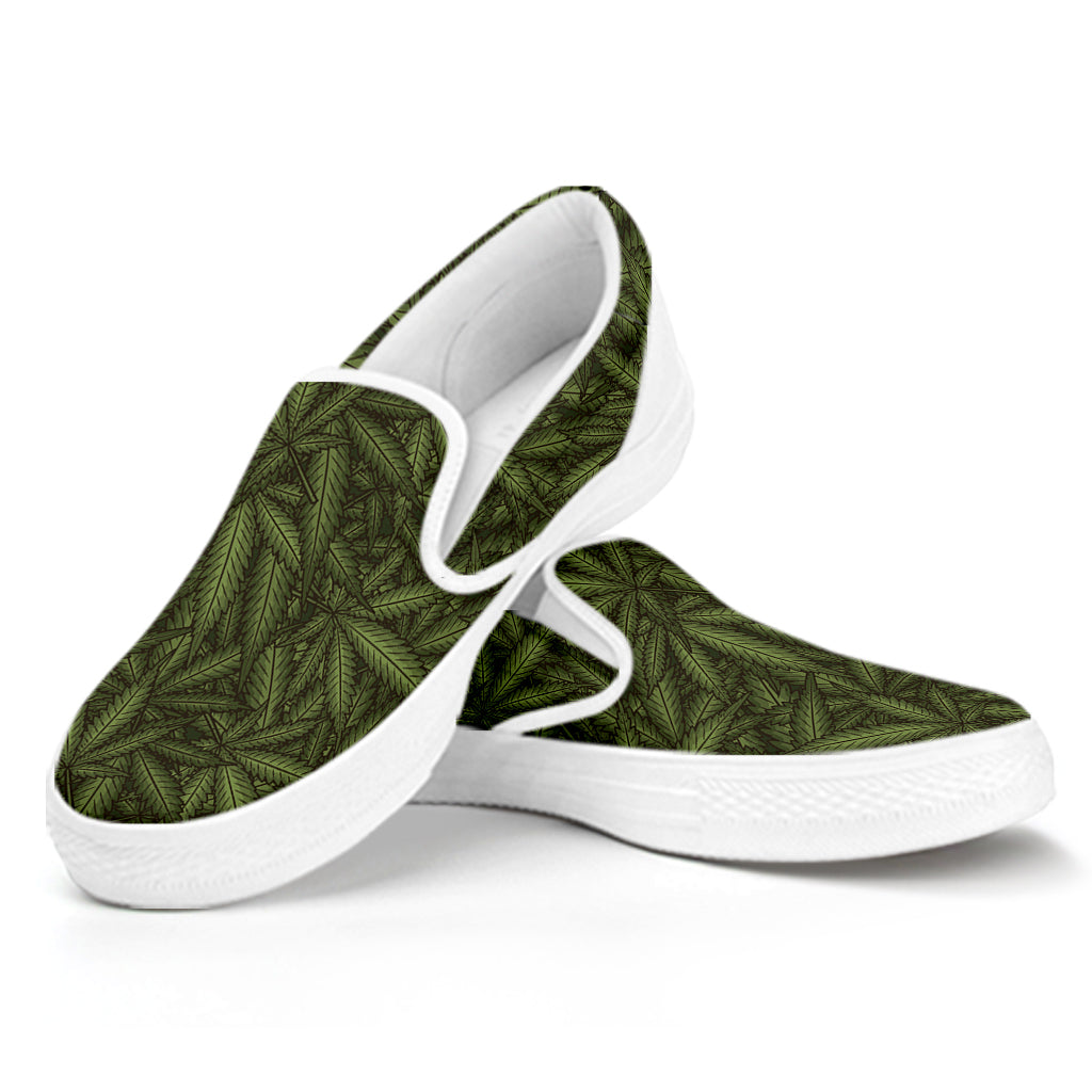 Marijuana Leaf Pattern Print White Slip On Shoes