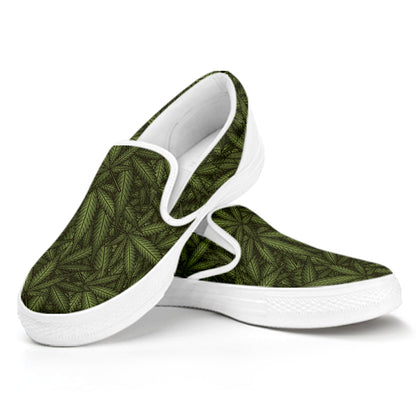 Marijuana Leaf Pattern Print White Slip On Shoes