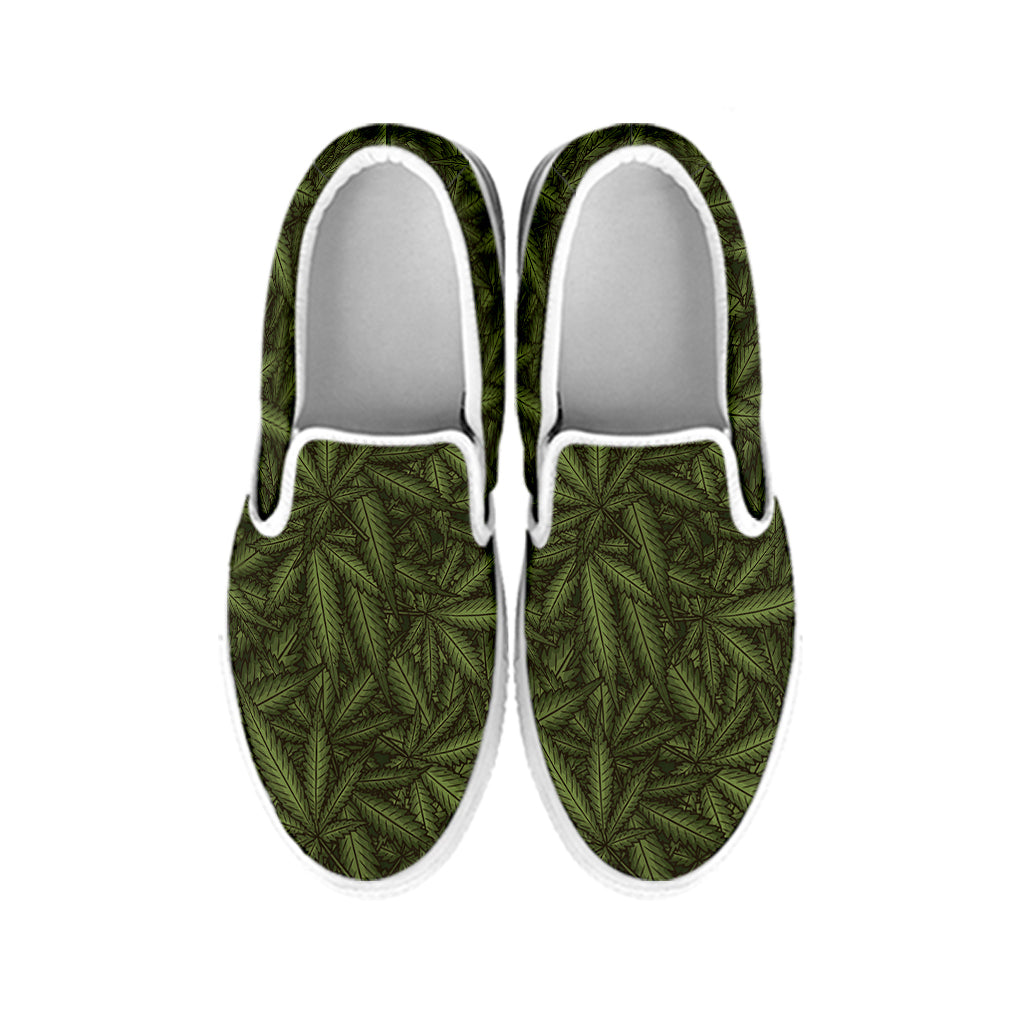Marijuana Leaf Pattern Print White Slip On Shoes