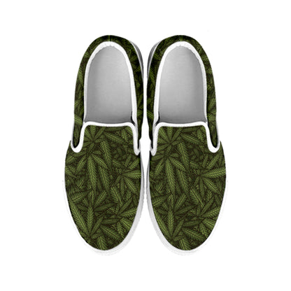 Marijuana Leaf Pattern Print White Slip On Shoes