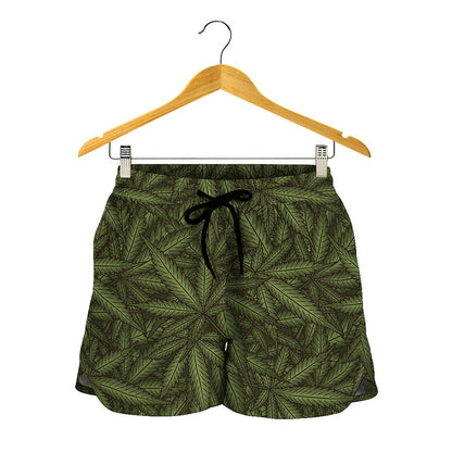 Marijuana Leaf Pattern Print Women's Shorts