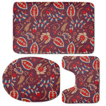 Maroon Vintage Bohemian Floral Print 3 Piece Bath Mat Set