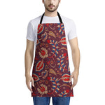 Maroon Vintage Bohemian Floral Print Apron