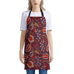 Maroon Vintage Bohemian Floral Print Apron