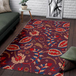Maroon Vintage Bohemian Floral Print Area Rug GearFrost