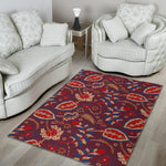 Maroon Vintage Bohemian Floral Print Area Rug GearFrost