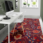 Maroon Vintage Bohemian Floral Print Area Rug GearFrost