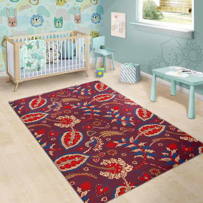 Maroon Vintage Bohemian Floral Print Area Rug GearFrost
