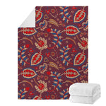 Maroon Vintage Bohemian Floral Print Blanket