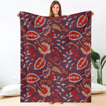 Maroon Vintage Bohemian Floral Print Blanket