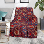Maroon Vintage Bohemian Floral Print Blanket