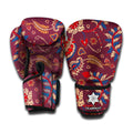Maroon Vintage Bohemian Floral Print Boxing Gloves