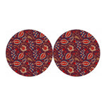 Maroon Vintage Bohemian Floral Print Car Coasters