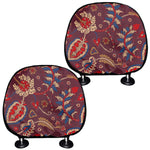 Maroon Vintage Bohemian Floral Print Car Headrest Covers