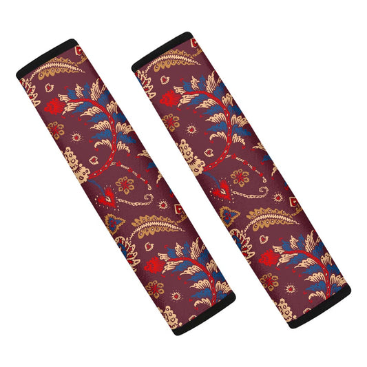 Maroon Vintage Bohemian Floral Print Car Seat Belt Covers