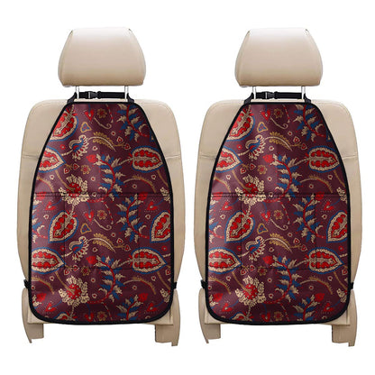 Maroon Vintage Bohemian Floral Print Car Seat Organizers