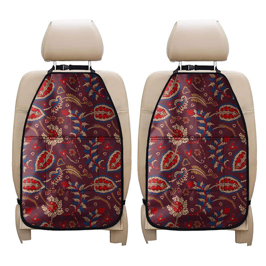 Maroon Vintage Bohemian Floral Print Car Seat Organizers