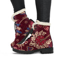 Maroon Vintage Bohemian Floral Print Faux Fur Leather Boots