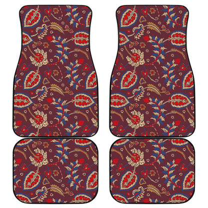Maroon Vintage Bohemian Floral Print Front and Back Car Floor Mats