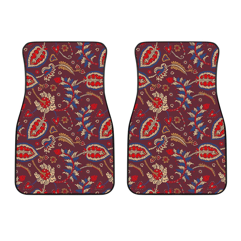 Maroon Vintage Bohemian Floral Print Front Car Floor Mats