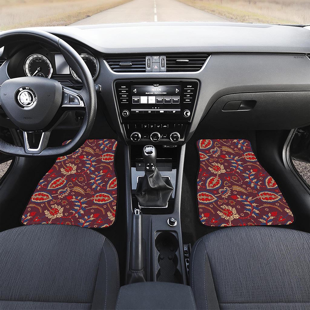 Maroon Vintage Bohemian Floral Print Front Car Floor Mats