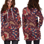 Maroon Vintage Bohemian Floral Print Hoodie Dress GearFrost