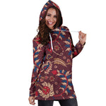 Maroon Vintage Bohemian Floral Print Hoodie Dress GearFrost