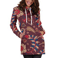 Maroon Vintage Bohemian Floral Print Pullover Hoodie Dress