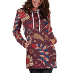 Maroon Vintage Bohemian Floral Print Hoodie Dress GearFrost