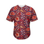 Maroon Vintage Bohemian Floral Print Men's Baseball Jersey