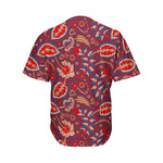 Maroon Vintage Bohemian Floral Print Men's Baseball Jersey