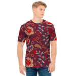 Maroon Vintage Bohemian Floral Print Men's T-Shirt