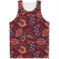 Maroon Vintage Bohemian Floral Print Men's Tank Top