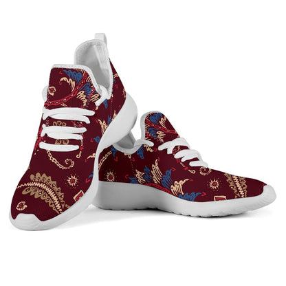 Maroon Vintage Bohemian Floral Print Mesh Knit Shoes GearFrost