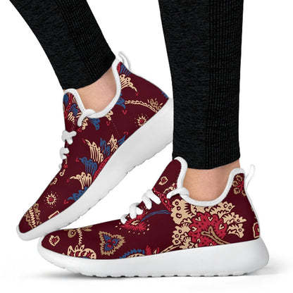 Maroon Vintage Bohemian Floral Print Mesh Knit Shoes GearFrost