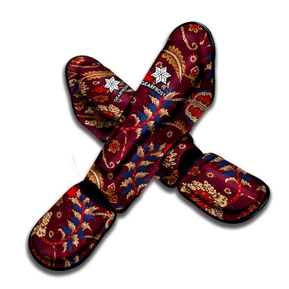 Maroon Vintage Bohemian Floral Print Muay Thai Shin Guard
